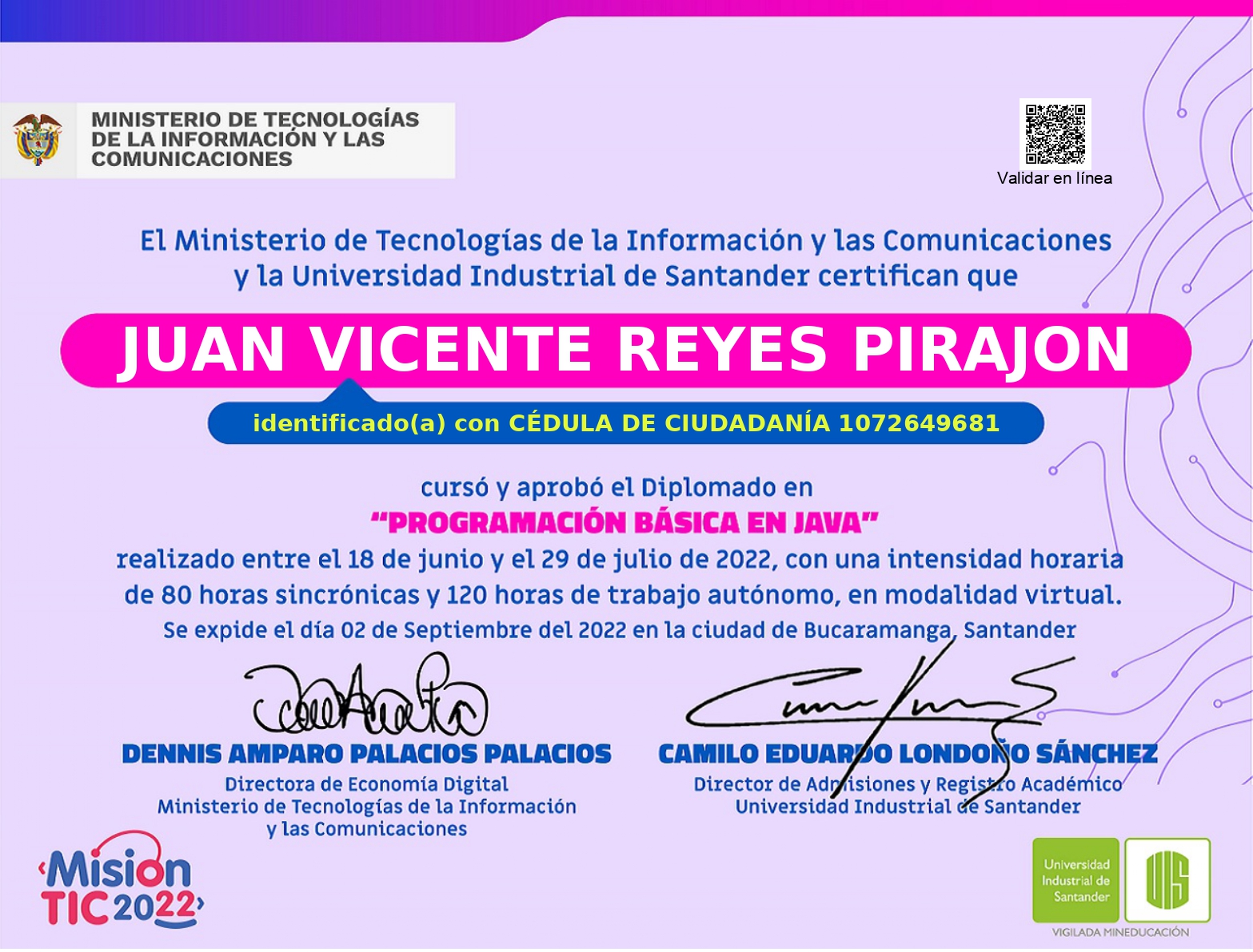 Certificado Java Misión TIC